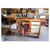 WOOD WORKBENCH W/ VISES & CONTENTS