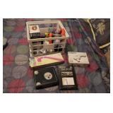 CRATE OF MASSAGING ITEMS, GAME & GOLF SET