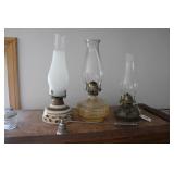 (3) OIL LAMPS & CANDLE SNUFFER
