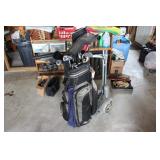 GOLF BAG W/ CART & CLUBS INCL CALLAWAY & MIZUNO 56