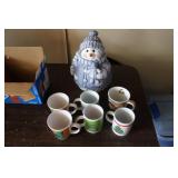 CHRISTMAS MUGS & CERAMIC SNOWMAN COOKIE JAR