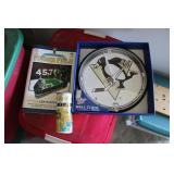 PENGUINS WALL CLOCK, FORBES FIELD BOOK & IC CAN