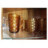 INDIANA GLASS AMBER PITCHER & CUP SET