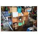 PARTICLE BOARD CUBBY & CONTENTS