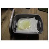 TOTE OF PAINTING SUPPLIES & DROP CLOTHS