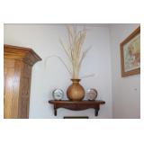 WOODEN SHELF W/ HAND MADE VASE & W.A.F. PIECES