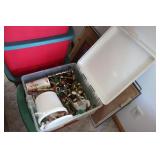 TOTE W/ BRASS CANDLE STICK HOLDERS, CANDLES & MORE
