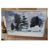 FRAMED WINTER SCENE PRINT - 37' X 25 1/2'