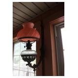 ANTIQUE CAST IRON WALL MOUNTED OIL LAMP AND PARTS