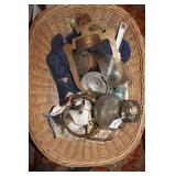 BASKET WITH ANTIQUE CONVERTED OIL LAMP