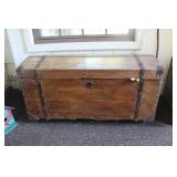 ANTIQUE WOODEN TRUNK W/ CONTENTS
