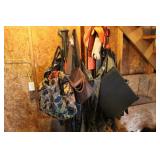 (2) HALL TREES W/ HUNTING CLOTHING & ACCESSORIES
