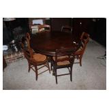 ANTIQUE KITCHEN TABLE W/ (6) ASSORTED CANE CHAIRS