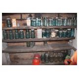(4) SHELVES OF ANTIQUE CANNING JARS AND LIDS