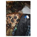 CLOTHES RACK W/ ASSORTED HUNTING CLOTHES
