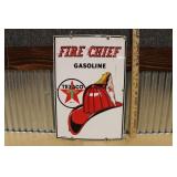1957 PORCELAIN TEXACO FIRE CHIEF GAS PUMP PLATE