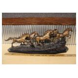 BRONZE HERD OF HORSES RUNNING SCULPTURE
