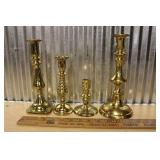 (4) ASSORTED BRASS CANDLESTICK HOLDERS