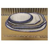 FLOW BLUE FEATHER EDGE PLATTERS & PLATES