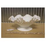 FENTON MILK GLASS HOBNAIL RUFFLED DISH