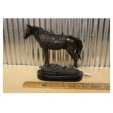 BRONZE SADDLED HORSE SCULPTURE ON MARBLE BASE