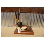 MICHAEL WILSON WOODEN DUCK W/ CATTAIL BASE