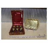 BRASS CORDIAL GLASSES & SERVING TRAY