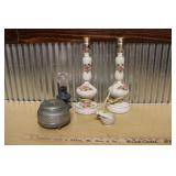 LAMPS, MUSIC BOX & SMALL MORTAR & PESTLE