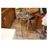 VINTAGE BRASS & GLASS PEDESTAL PLANT STAND
