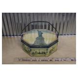 VINTAGE BISCUIT TIN W/ EMBROIDERY ITEMS
