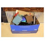 BOX OF OFFICE SUPPLIES, HARDWARE & HOME ITEMS