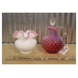 FENTON CRANBERRY CRUET & CRIMPED ROSE VASE