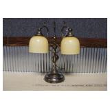 VTG. BRASS DOUBLE ARM LAMP W/ YELLOW AMBER SHADES