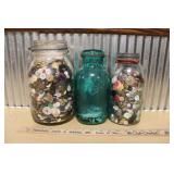 (3) MASON JARS W/ BUTTONS