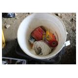 BUCKET OF ELECTRICAL CORD ENDS / TAPE