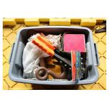 TOTE OF RIVETING SUPPLIES AND OTHER TOOLS