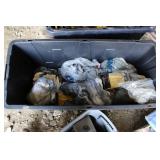 TOTE OF RAGS, LEATHER, AND GLOVES