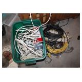 ASSORTED WIRE, EXTENSION CORDS & TOTE OF WIRE