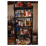 SHELF & CONTENTS - ASSORTED PAINTS, STAINS & MORE