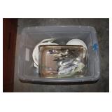 TOTE OF DISHES & FLATWARE