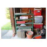 GREEN METAL SHELF & CONTENTS