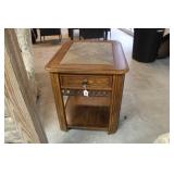 WOODEN ENDTABLE W/ STONE INLAY (WOBBLES)