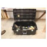 STERILITE TOTE W/ FISHING REELS & MORE