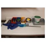 CONTENTS OF WORKBENCH - HARDWARE, KITE, BITS ETC.
