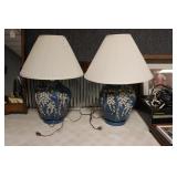 PAIR OF VINTAGE NAVY BLUE CERAMIC TABLE LAMPS