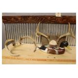 (2) SETS OF ANTLERS & WOODEN DUCK DECOY