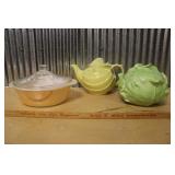 FIREKING DISH, HALL TEAPOT, & HOLLAND MOLD CABBAGE