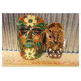 MEXICAN FOLK ART TERRACOTTA MASK & WOODEN MASK