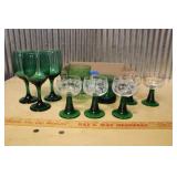 ASSORTED GREEN DRINKING GLASSES