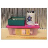 BUTTONS, STONEWARE MUG, SEWING ITEMS & MORE